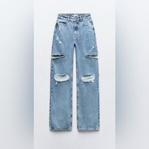 Zara Mid Waist Ripped Cut Out Straight Leg Jeans size 4